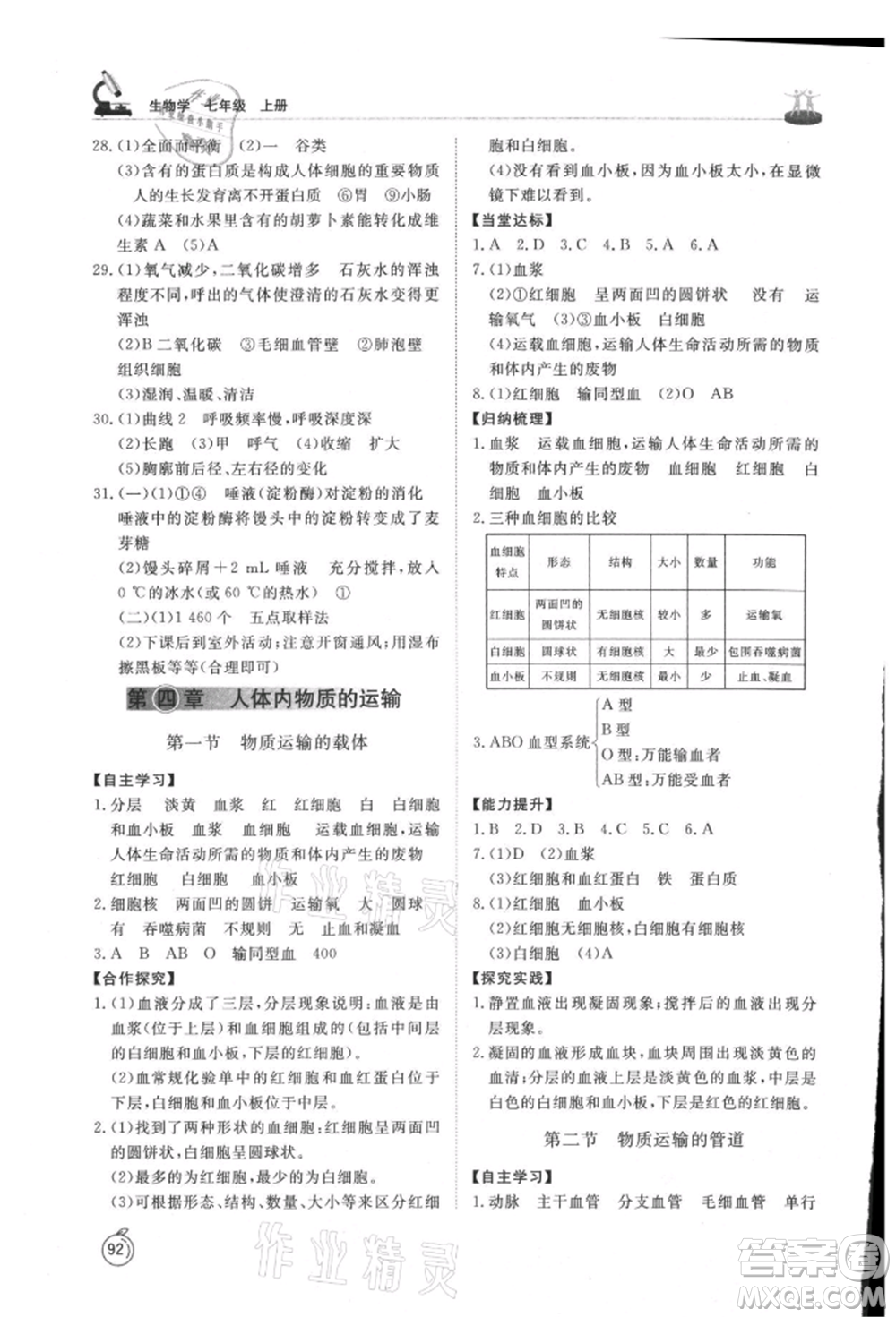 山東友誼出版社2021初中同步練習(xí)冊五四制七年級生物上冊魯科版參考答案