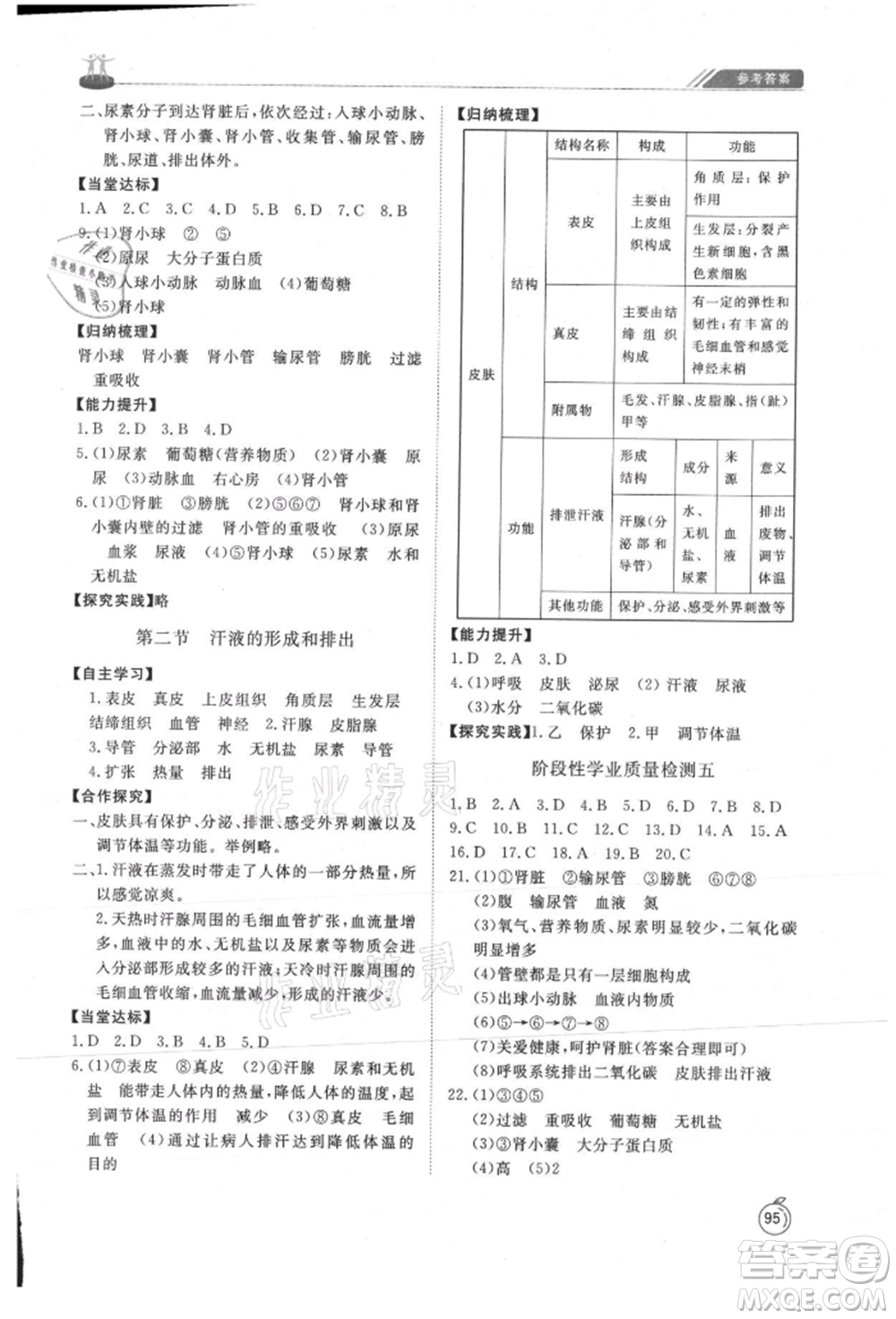 山東友誼出版社2021初中同步練習(xí)冊五四制七年級生物上冊魯科版參考答案