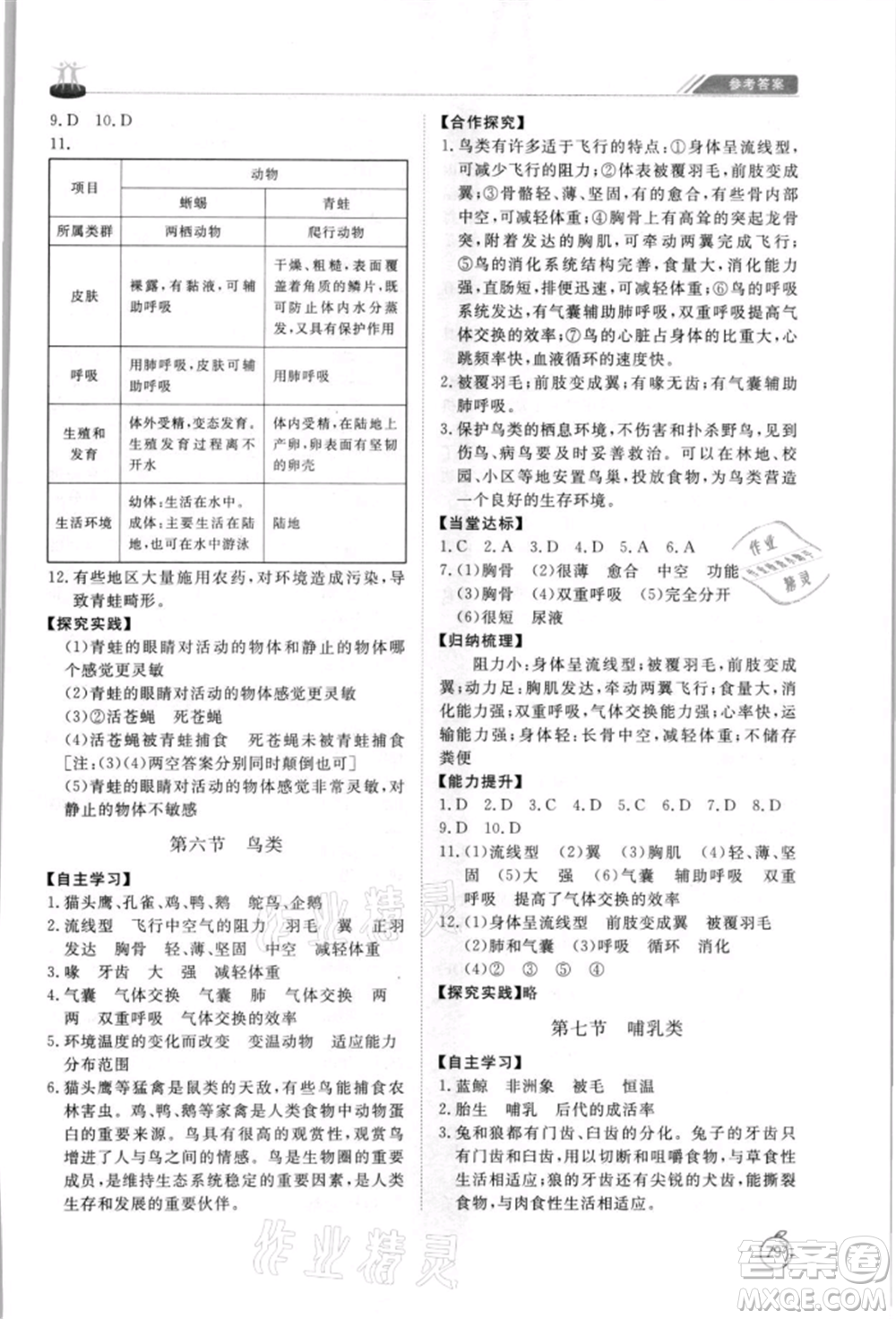 山東友誼出版社2021初中同步練習(xí)冊(cè)五四制八年級(jí)生物上冊(cè)魯科版參考答案