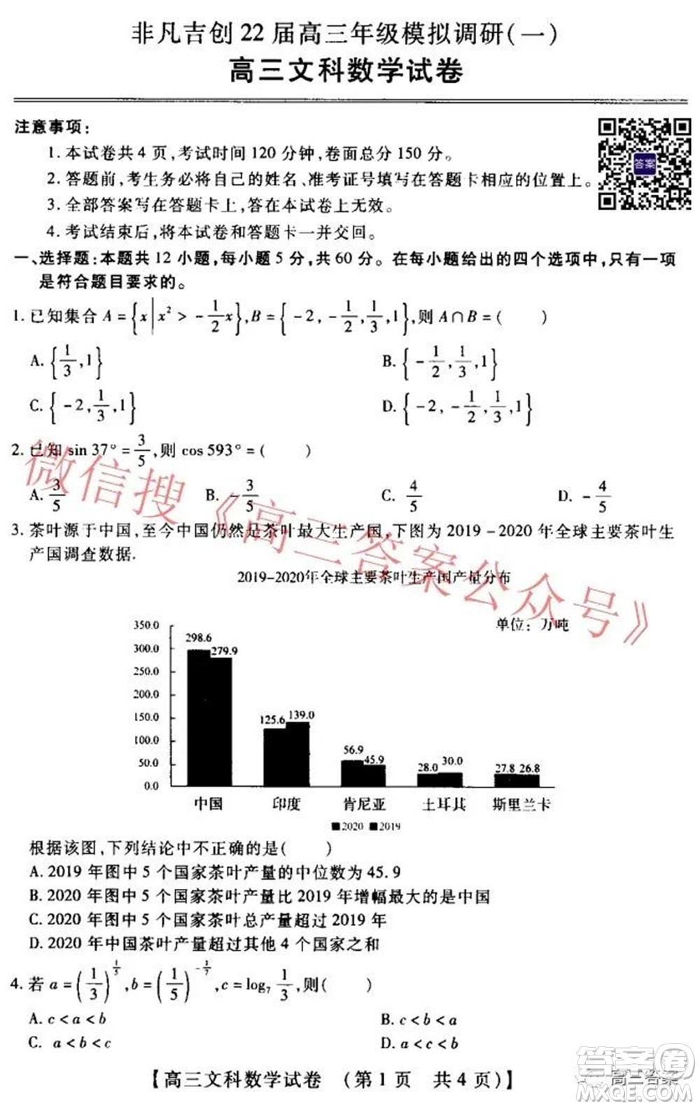 非凡吉?jiǎng)?chuàng)22屆高三年級(jí)模擬調(diào)研一高三文科數(shù)學(xué)試題及答案