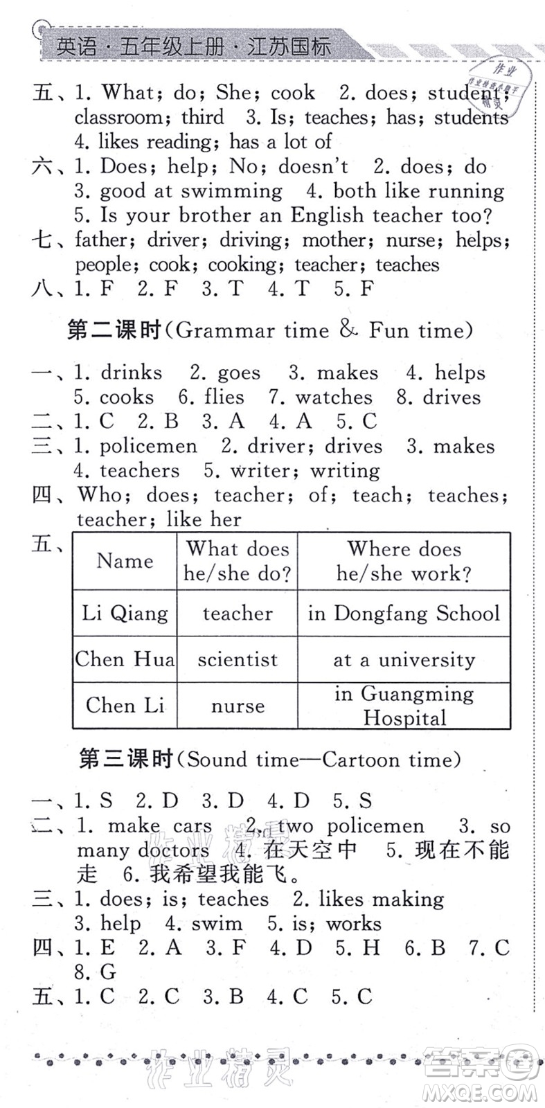 寧夏人民教育出版社2021經(jīng)綸學(xué)典課時(shí)作業(yè)五年級英語上冊江蘇國標(biāo)版答案