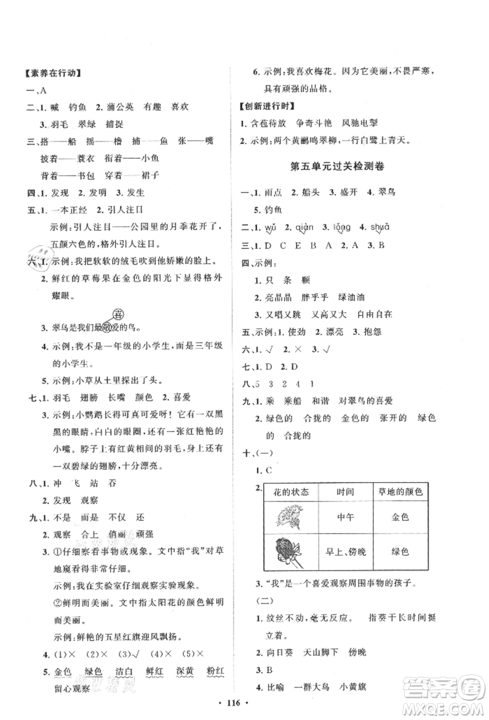 山東教育出版社2021小學(xué)同步練習(xí)冊(cè)分層卷三年級(jí)語文上冊(cè)人教版參考答案