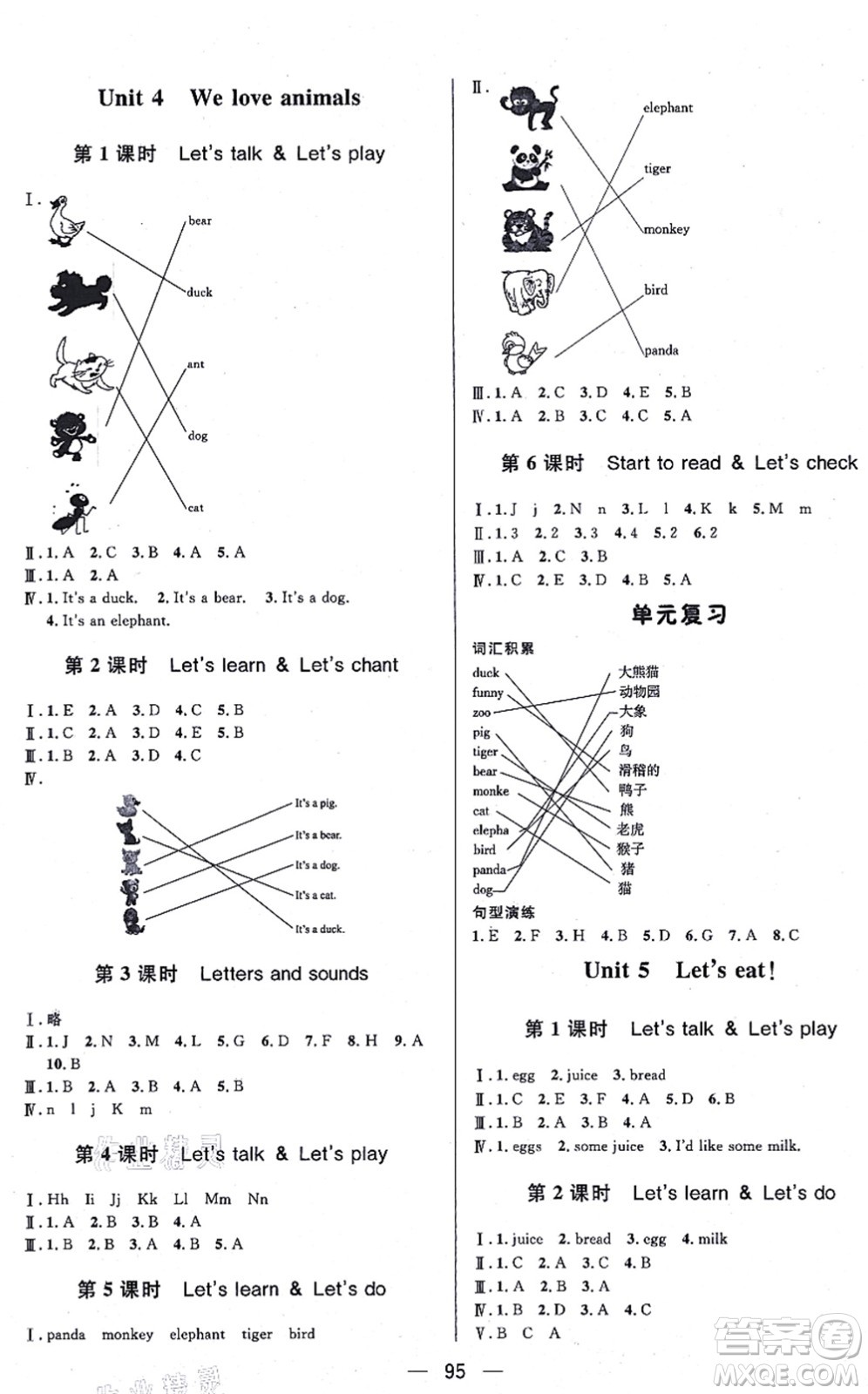 安徽人民出版社2021簡易通小學(xué)同步導(dǎo)學(xué)練三年級英語上冊RJ人教版答案