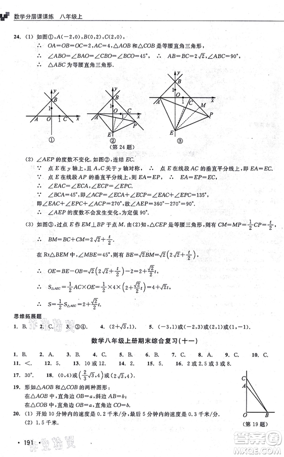 浙江教育出版社2021分層課課練八年級數(shù)學(xué)上冊ZH浙教版答案