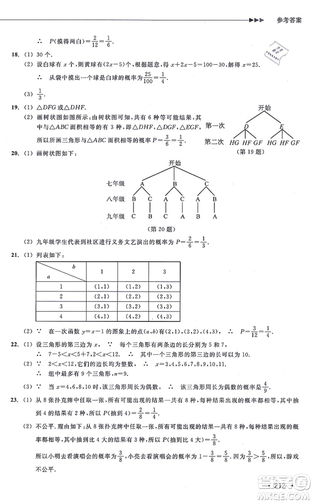 浙江教育出版社2021分層課課練九年級(jí)數(shù)學(xué)上冊(cè)ZH浙教版答案