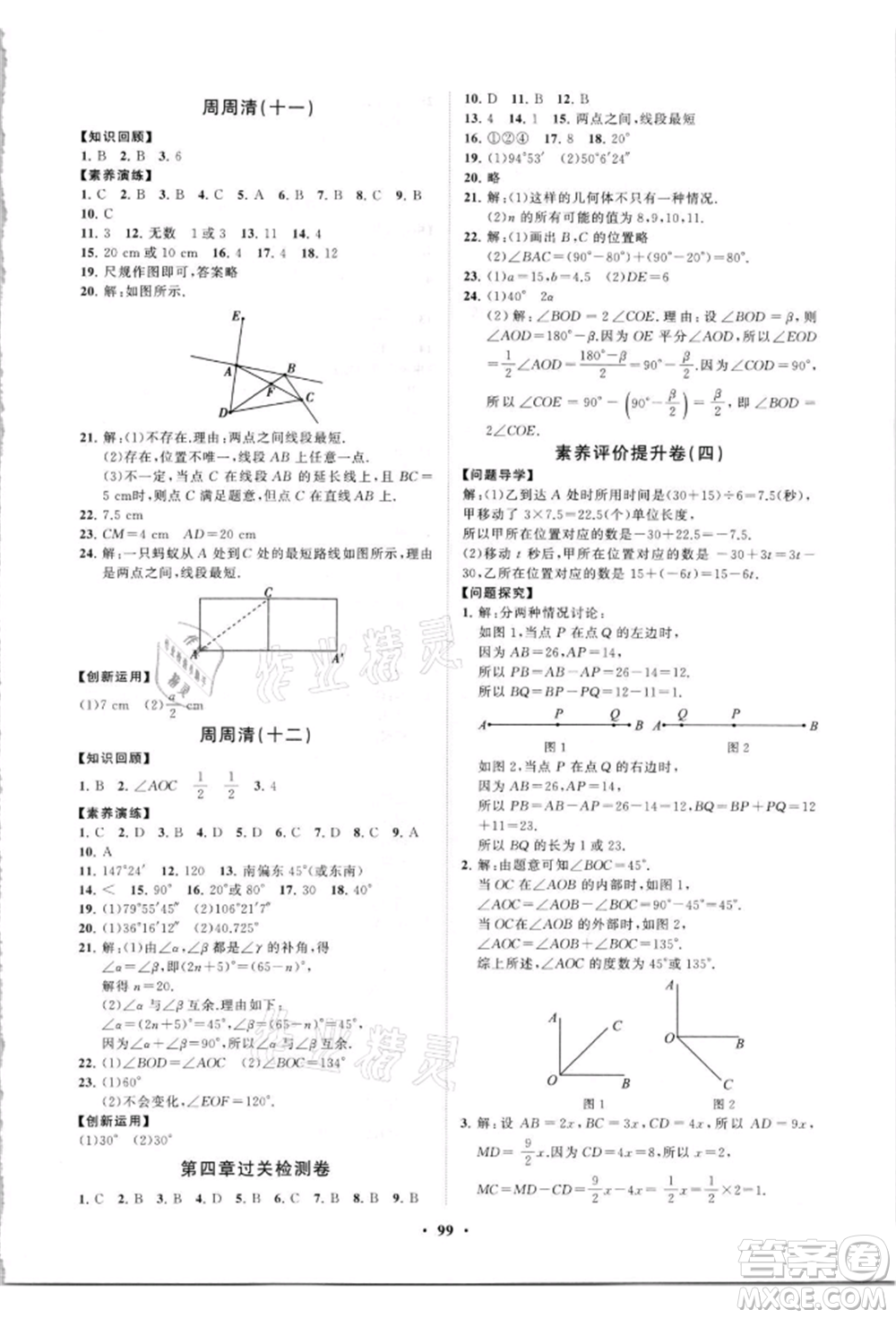 山東教育出版社2021初中同步練習冊分層卷七年級數(shù)學上冊人教版參考答案