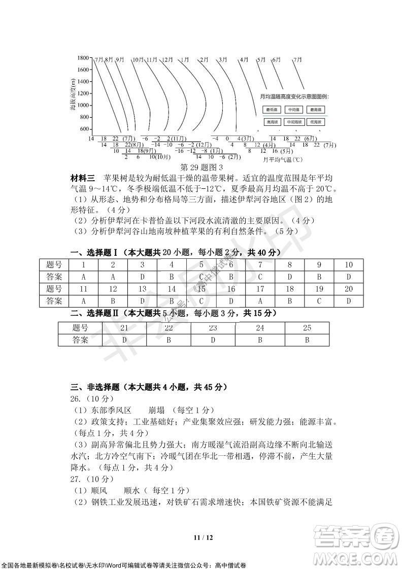 2021年山水聯(lián)盟12月聯(lián)考高三地理試題及答案