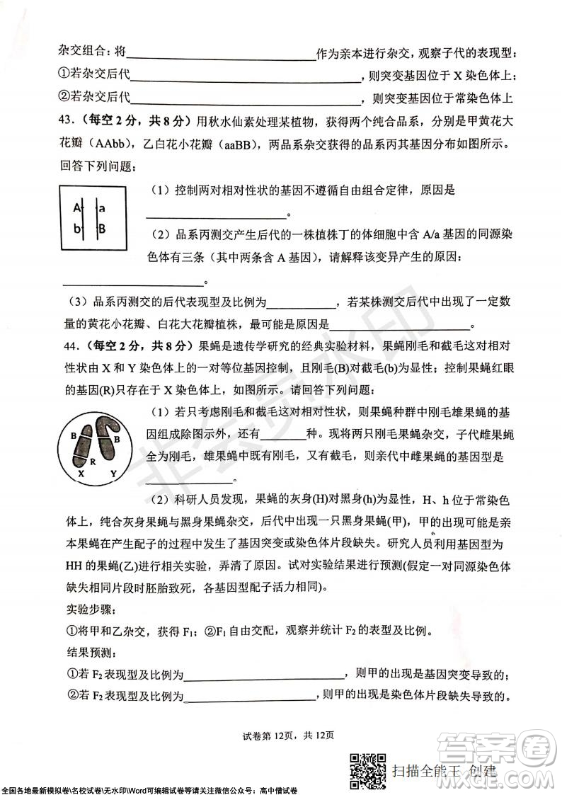 甘肅天水一中高三年級2021-2022學(xué)年度第一學(xué)期第三次考試生物試題及答案