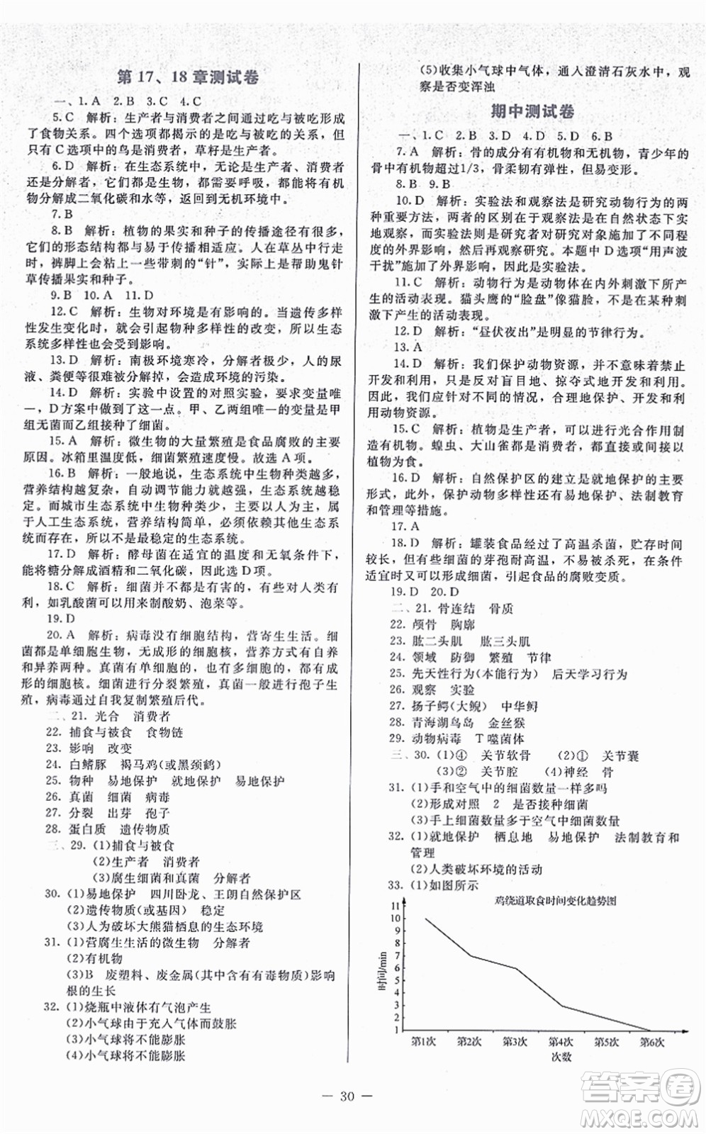 北京師范大學(xué)出版社2021課內(nèi)課外直通車八年級(jí)生物上冊(cè)北師大版福建專版答案