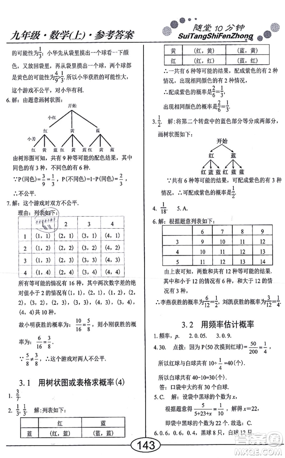 陽光出版社2021學考2+1隨堂10分鐘平行性測試題九年級數(shù)學上冊BS北師版答案