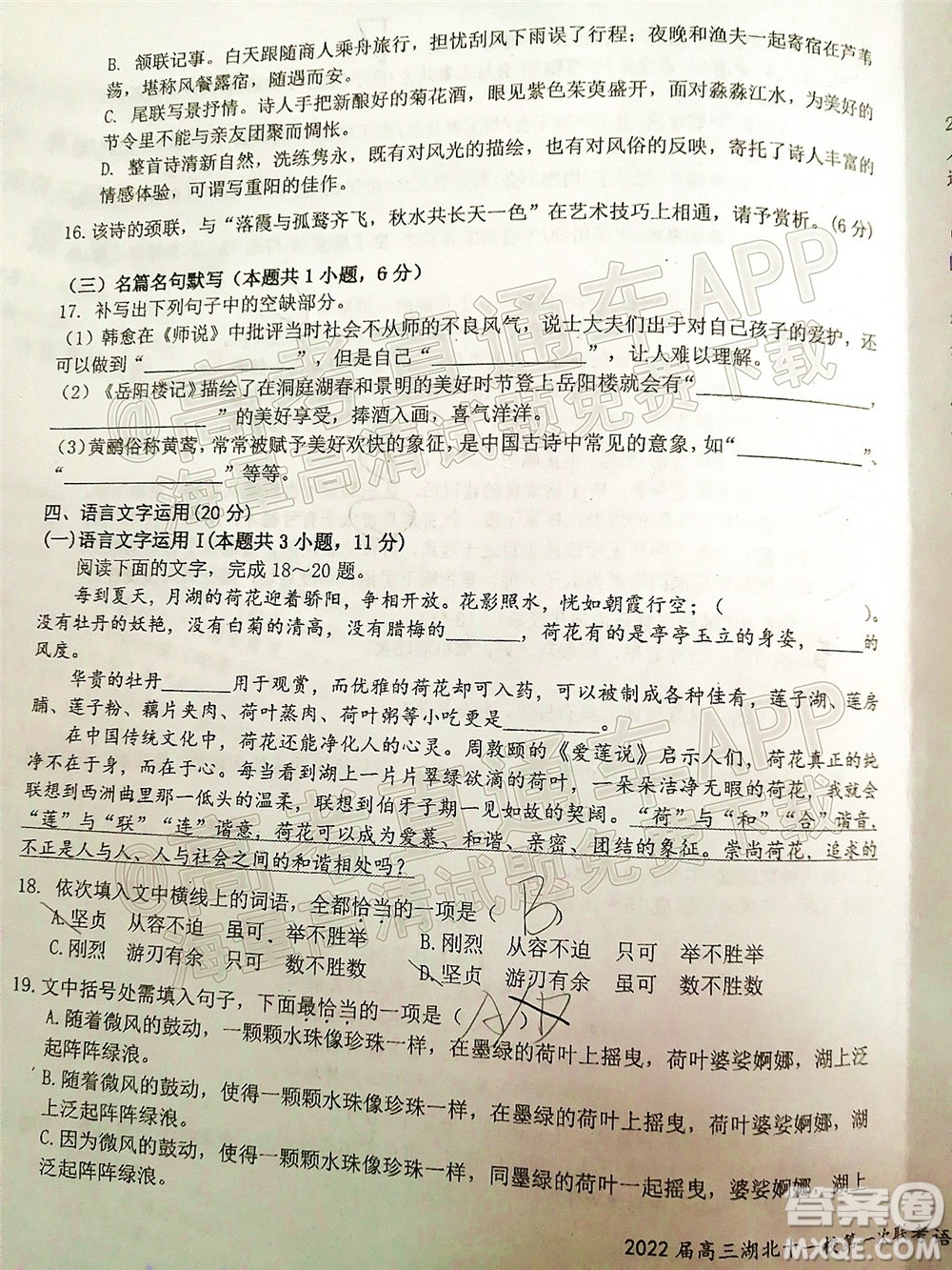 2022屆高三湖北十一校第一次聯(lián)考語文試題及答案