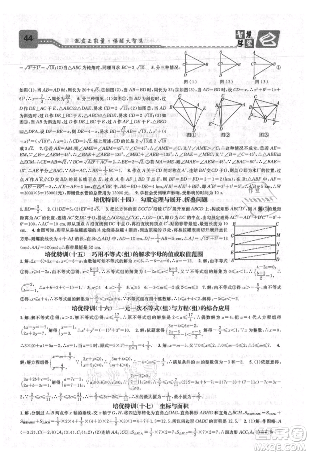 天津科學(xué)技術(shù)出版社2021智慧學(xué)堂核心素養(yǎng)提升法八年級(jí)數(shù)學(xué)上冊(cè)浙教版浙江專版參考答案