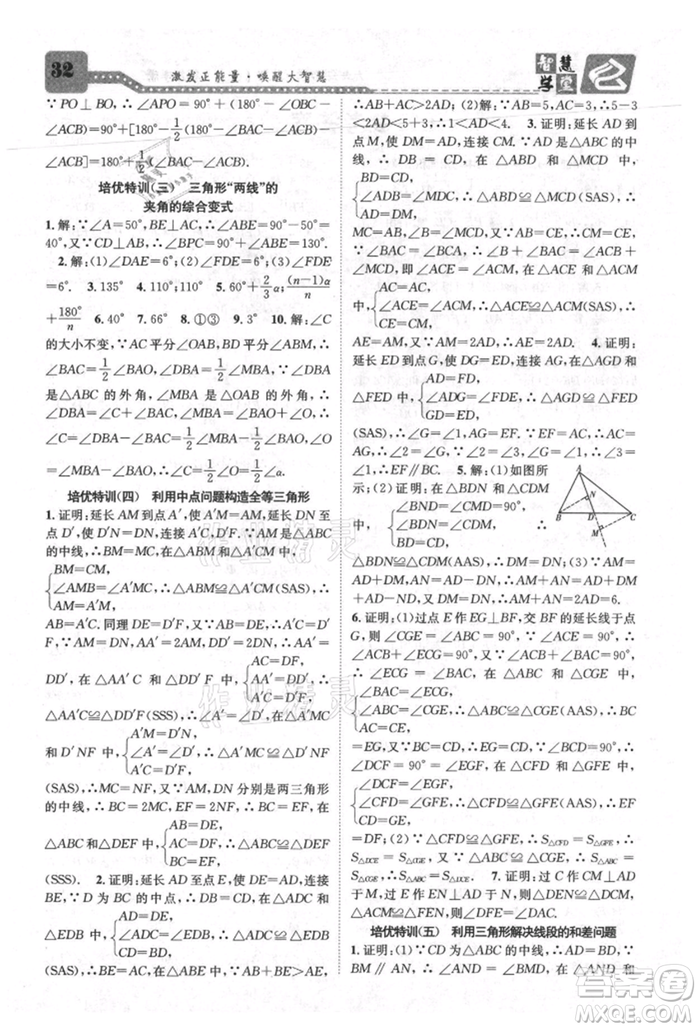 天津科學(xué)技術(shù)出版社2021智慧學(xué)堂核心素養(yǎng)提升法八年級(jí)數(shù)學(xué)上冊(cè)人教版臺(tái)州專版參考答案