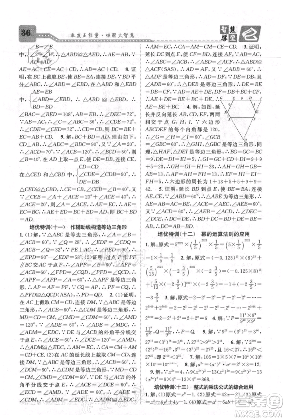 天津科學(xué)技術(shù)出版社2021智慧學(xué)堂核心素養(yǎng)提升法八年級(jí)數(shù)學(xué)上冊(cè)人教版臺(tái)州專版參考答案