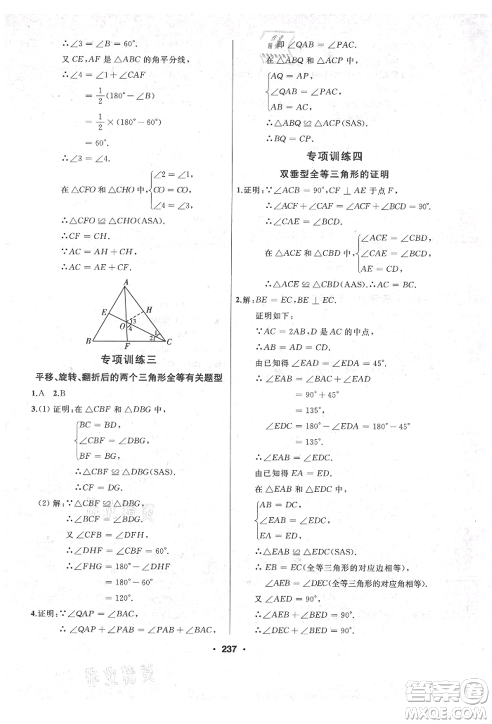 延邊人民出版社2021試題優(yōu)化課堂同步八年級(jí)數(shù)學(xué)上冊(cè)人教版參考答案