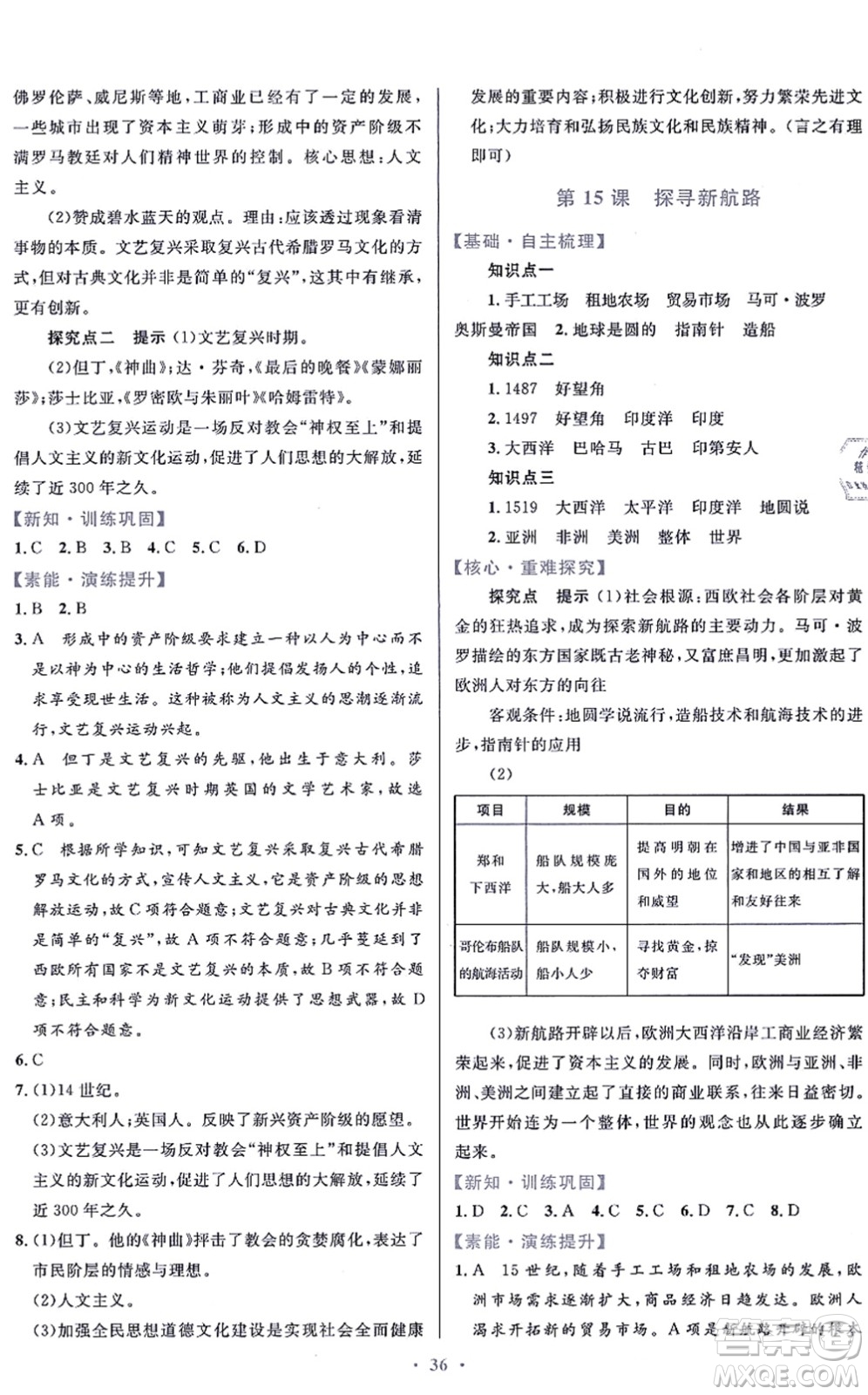 貴州教育出版社2021家庭作業(yè)九年級(jí)歷史上冊(cè)人教版答案