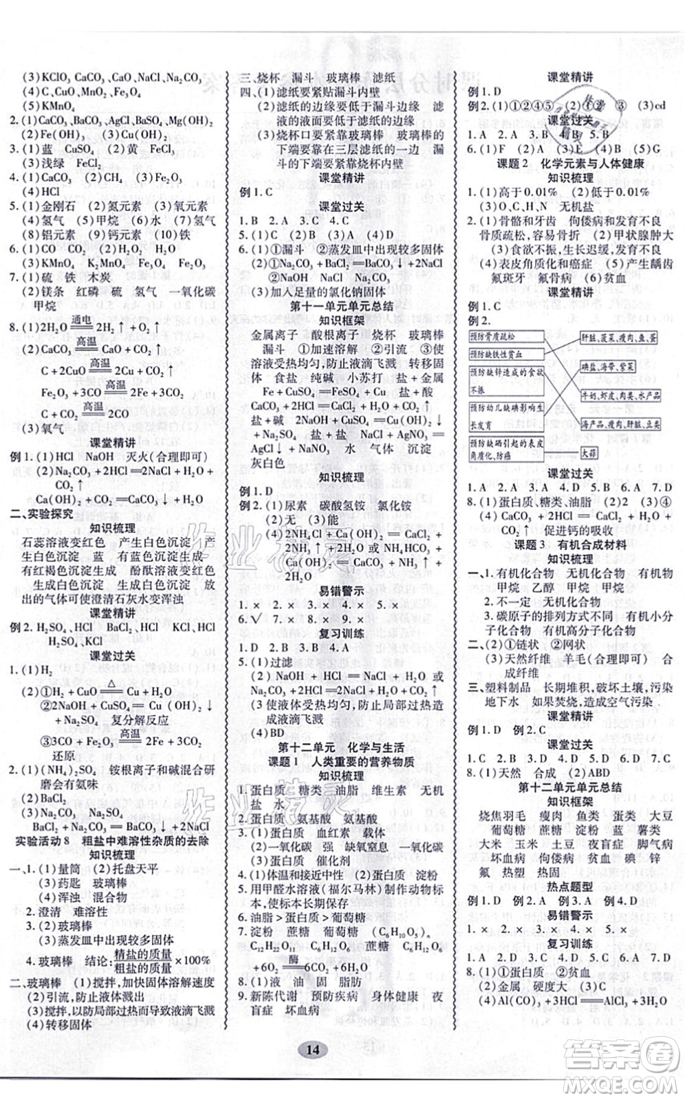 電子科技大學(xué)出版社2021零障礙導(dǎo)教導(dǎo)學(xué)案九年級化學(xué)全一冊RJHX人教版答案