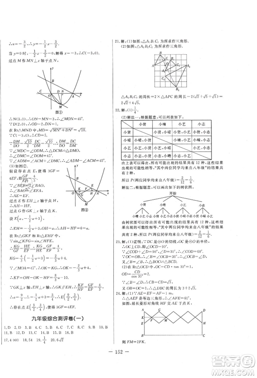 吉林教育出版社2021創(chuàng)新思維全程備考金題一卷通九年級數(shù)學(xué)人教版參考答案