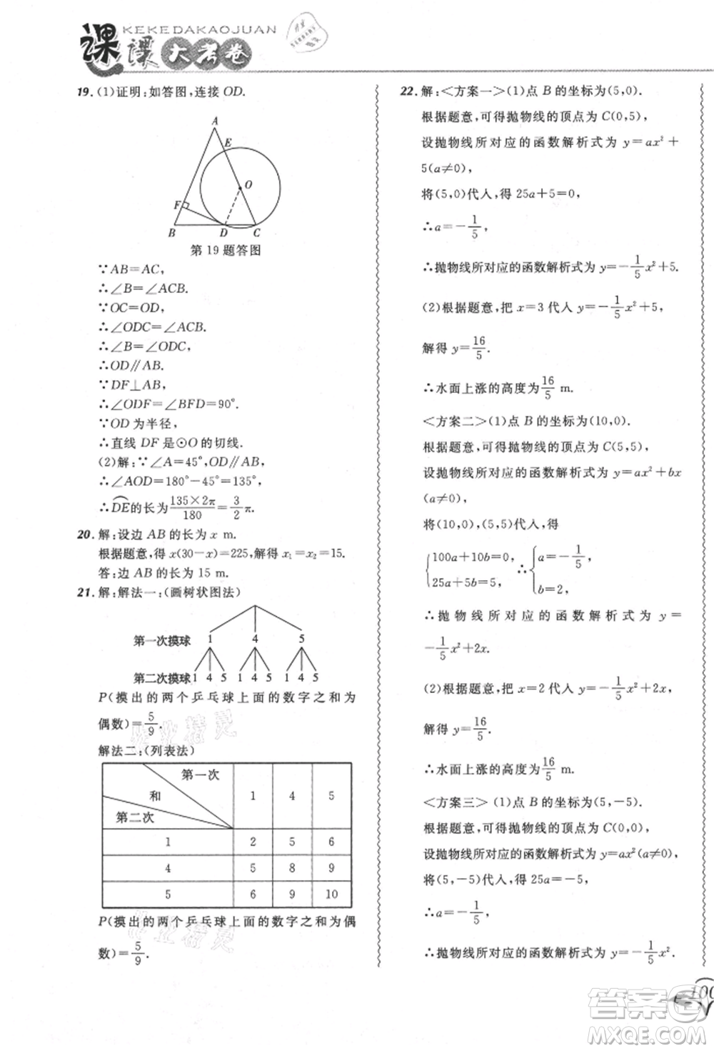 東北師范大學(xué)出版社2021悅?cè)缓脤W(xué)生北大綠卡課課大考卷九年級(jí)數(shù)學(xué)上冊人教版吉林專版參考答案