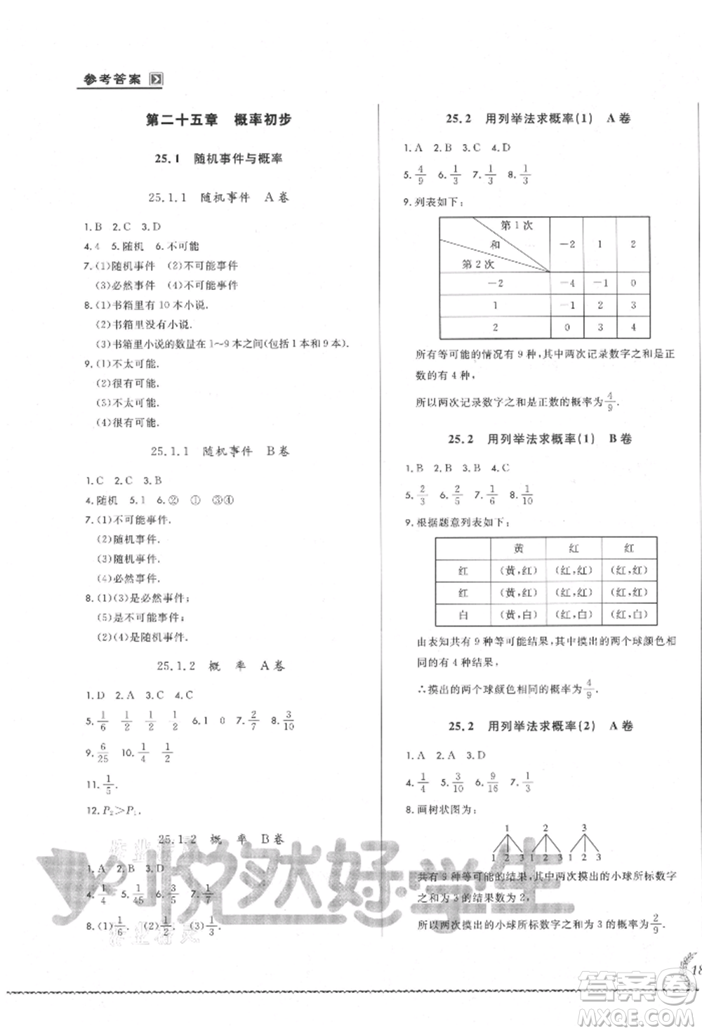 吉林教育出版社2021悅然好學生必開卷九年級數(shù)學人教版吉林專版參考答案