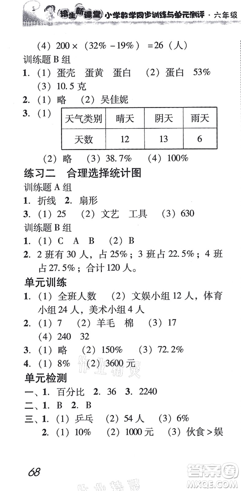 新世紀(jì)出版社2021培生新課堂小學(xué)數(shù)學(xué)同步訓(xùn)練與單元測(cè)評(píng)六年級(jí)上冊(cè)人教版答案