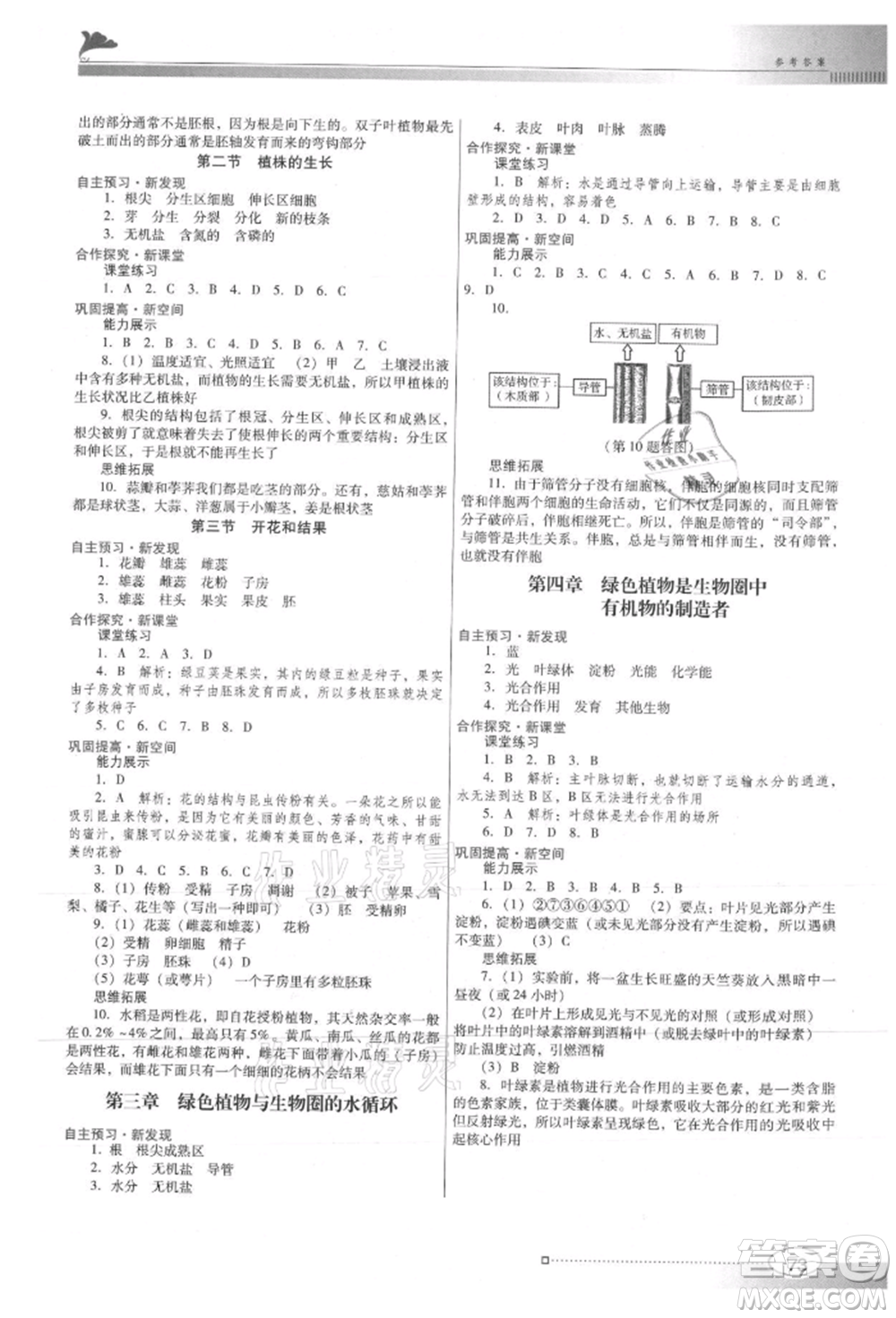 廣東教育出版社2021南方新課堂金牌學案七年級上冊生物人教版參考答案