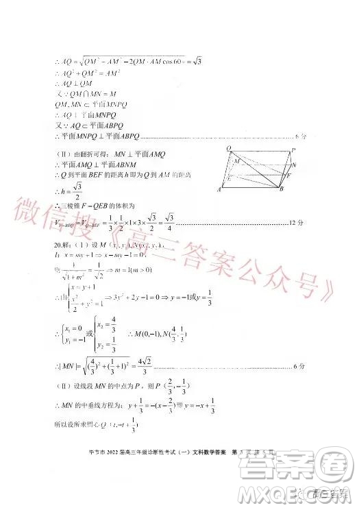 畢節(jié)市2022屆高三年級診斷性考試一文科數(shù)學(xué)試題及答案