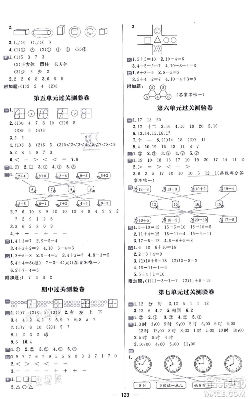 南方出版社2021練出好成績一年級數(shù)學(xué)上冊RJ人教版答案