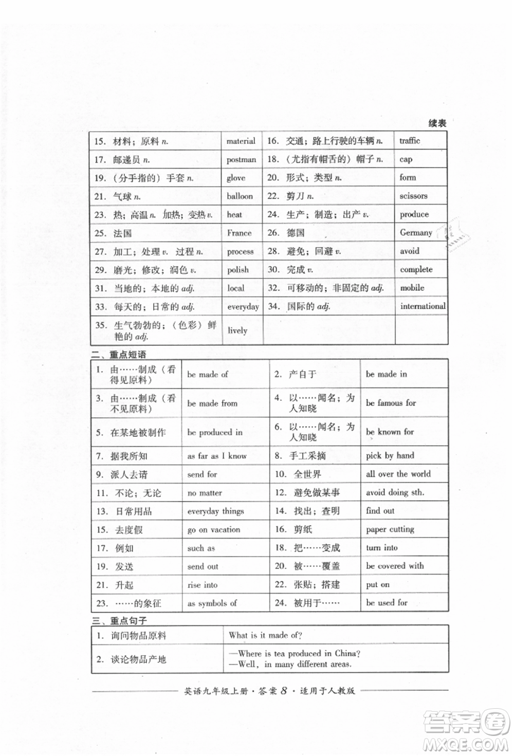 四川教育出版社2021單元測評九年級英語上冊人教版參考答案