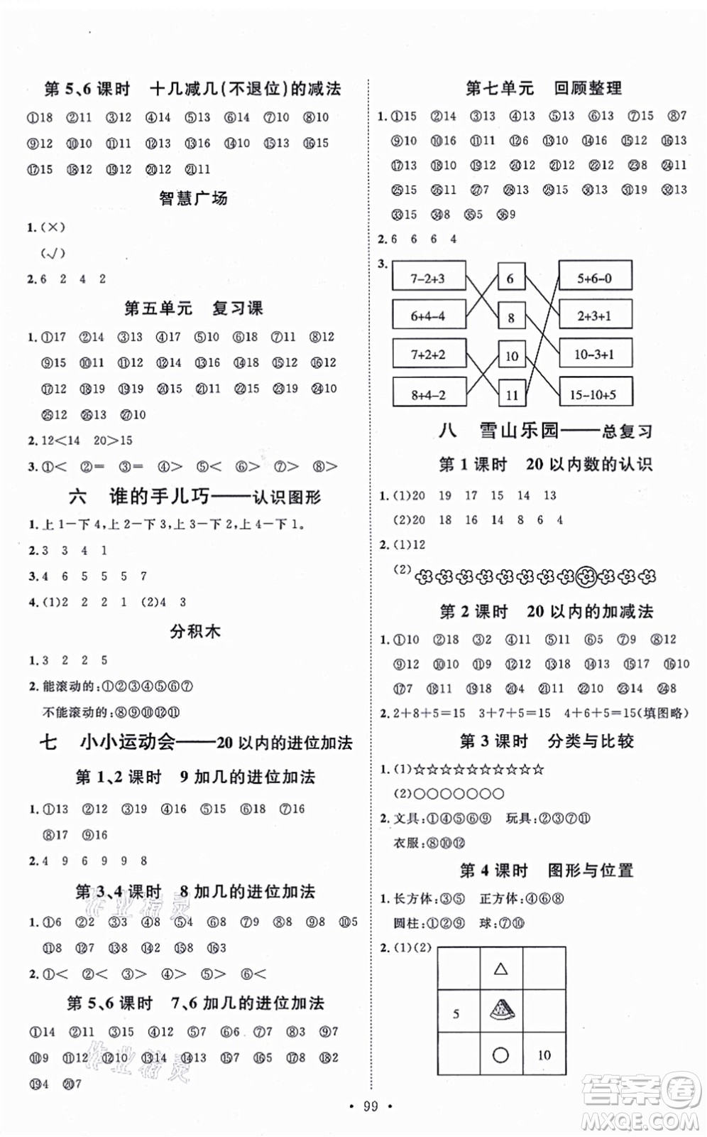 延邊教育出版社2021每時(shí)每刻快樂優(yōu)+作業(yè)本一年級數(shù)學(xué)上冊QD青島版答案