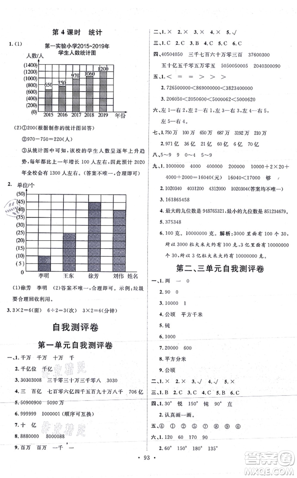 延邊教育出版社2021每時(shí)每刻快樂優(yōu)+作業(yè)本四年級(jí)數(shù)學(xué)上冊(cè)RJ人教版答案