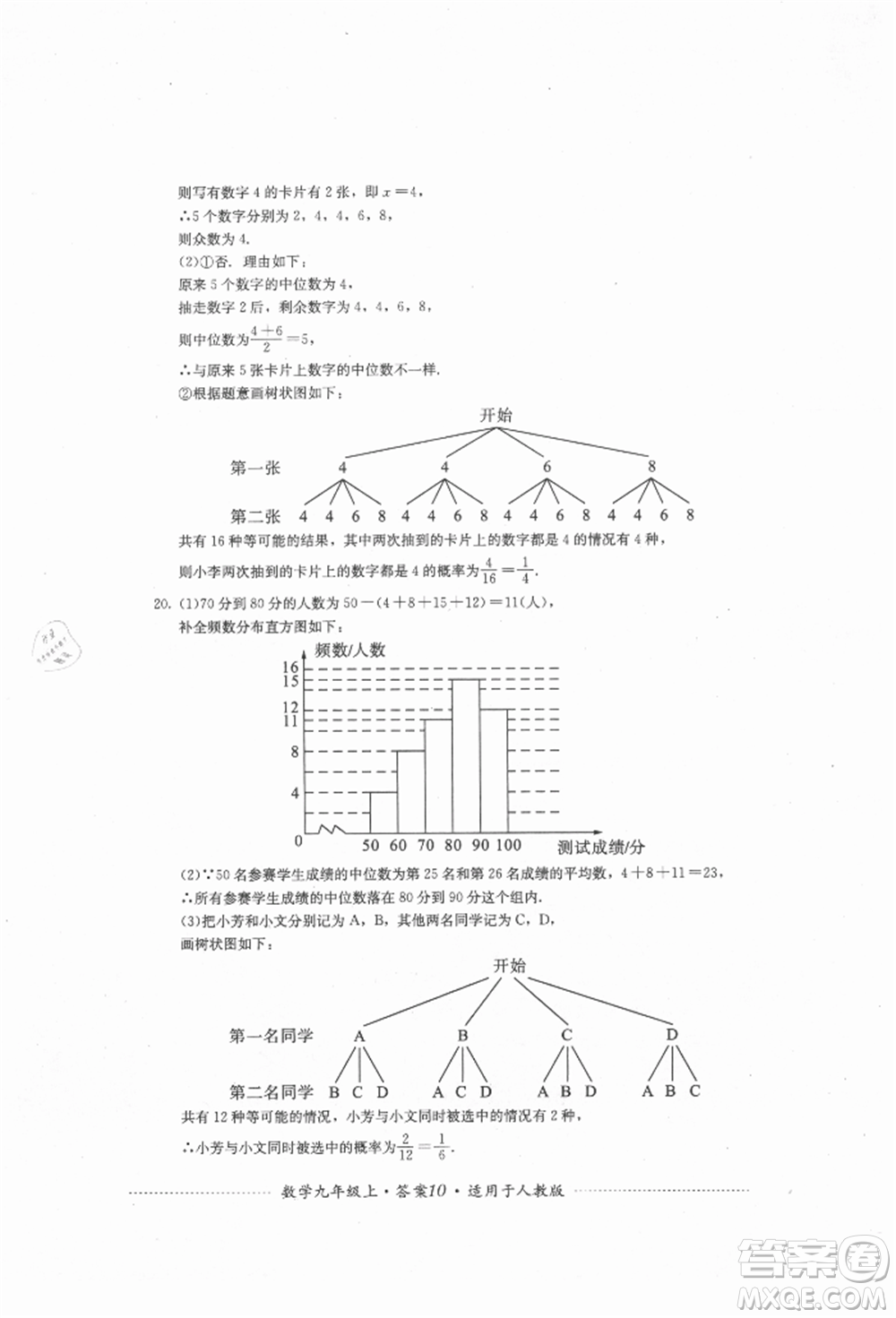 四川教育出版社2021初中單元測試九年級數(shù)學(xué)上冊人教版參考答案