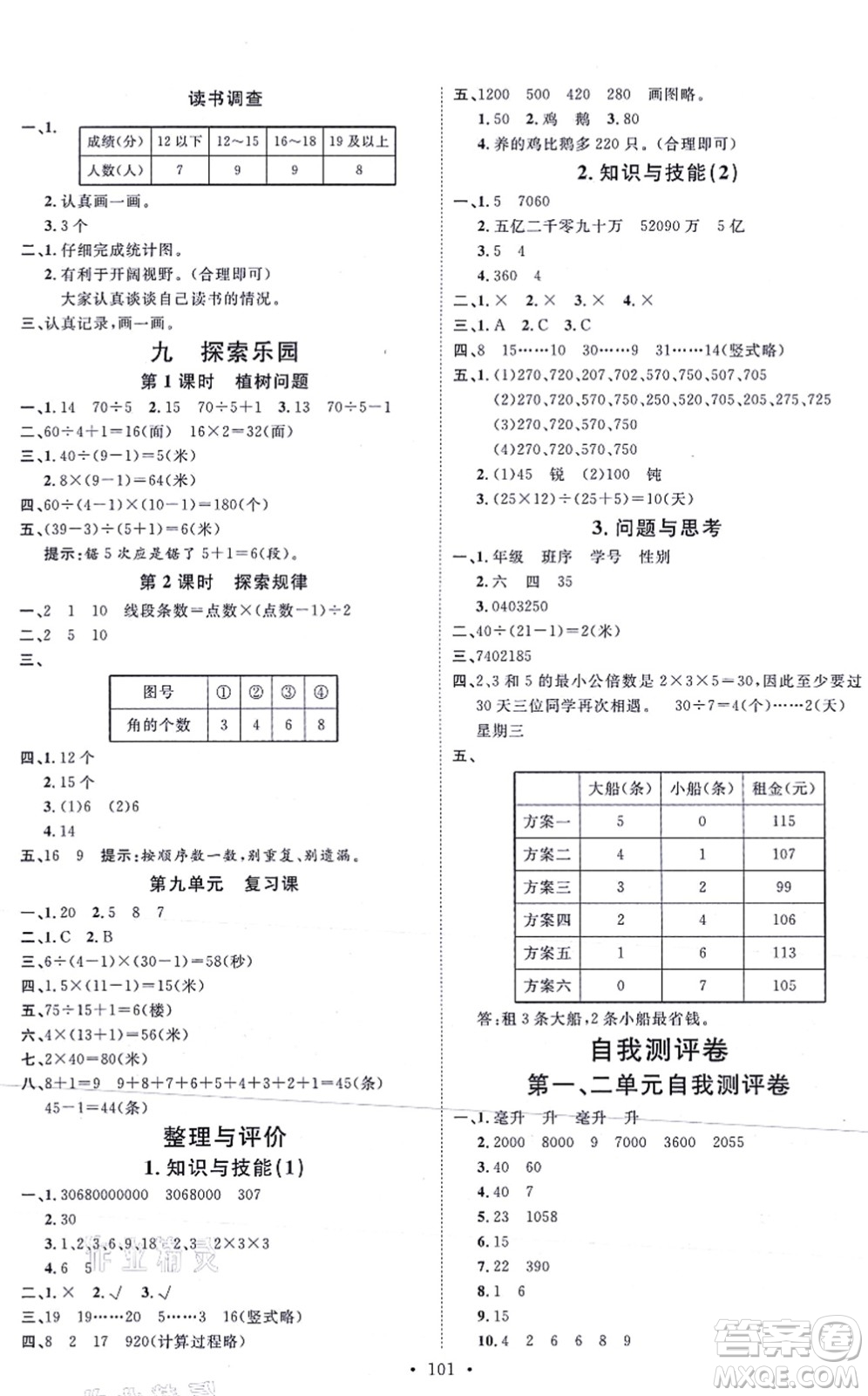 延邊教育出版社2021每時每刻快樂優(yōu)+作業(yè)本四年級數(shù)學(xué)上冊JJ冀教版答案