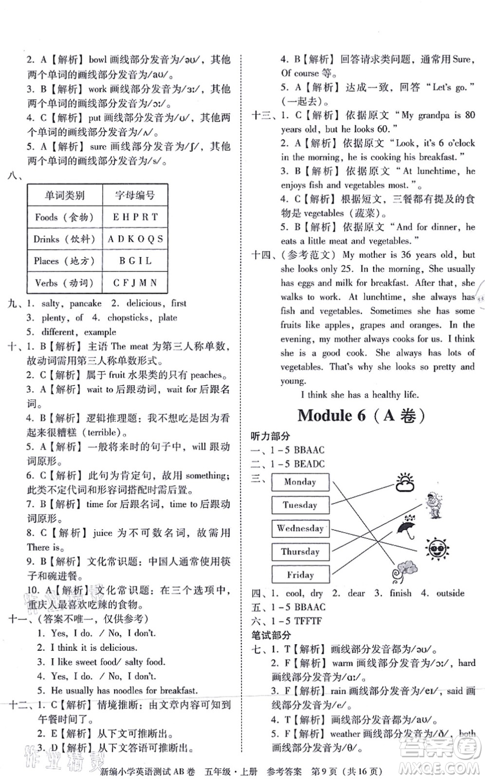 華南理工大學(xué)出版社2021小學(xué)英語(yǔ)測(cè)試AB卷五年級(jí)上冊(cè)RJ人教版廣州專版答案