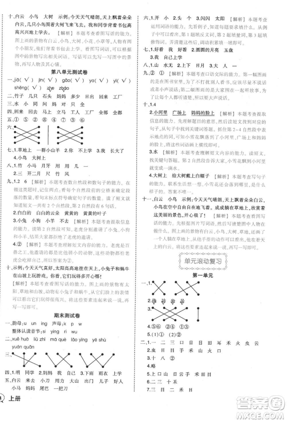 西安出版社2021狀元成才路狀元作業(yè)本一年級(jí)語文上冊(cè)人教版參考答案