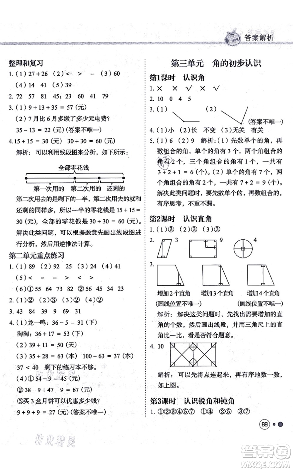 龍門書局2021黃岡小狀元練重點培優(yōu)同步練習(xí)二年級數(shù)學(xué)上冊R人教版答案