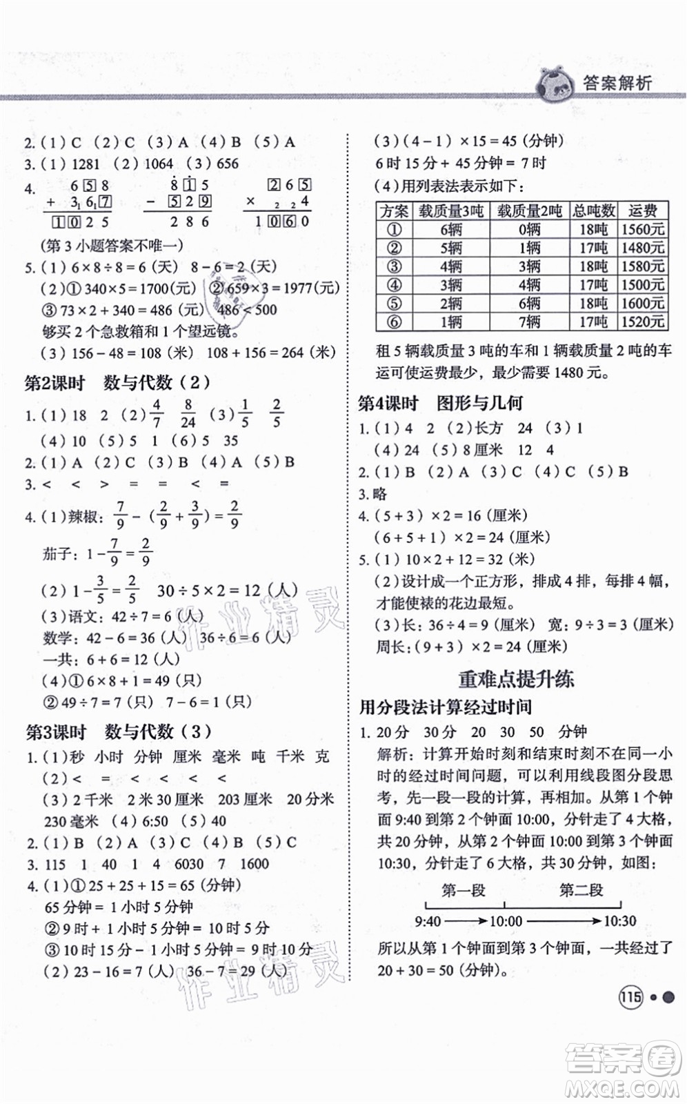 龍門書局2021黃岡小狀元練重點培優(yōu)同步練習(xí)三年級數(shù)學(xué)上冊R人教版答案