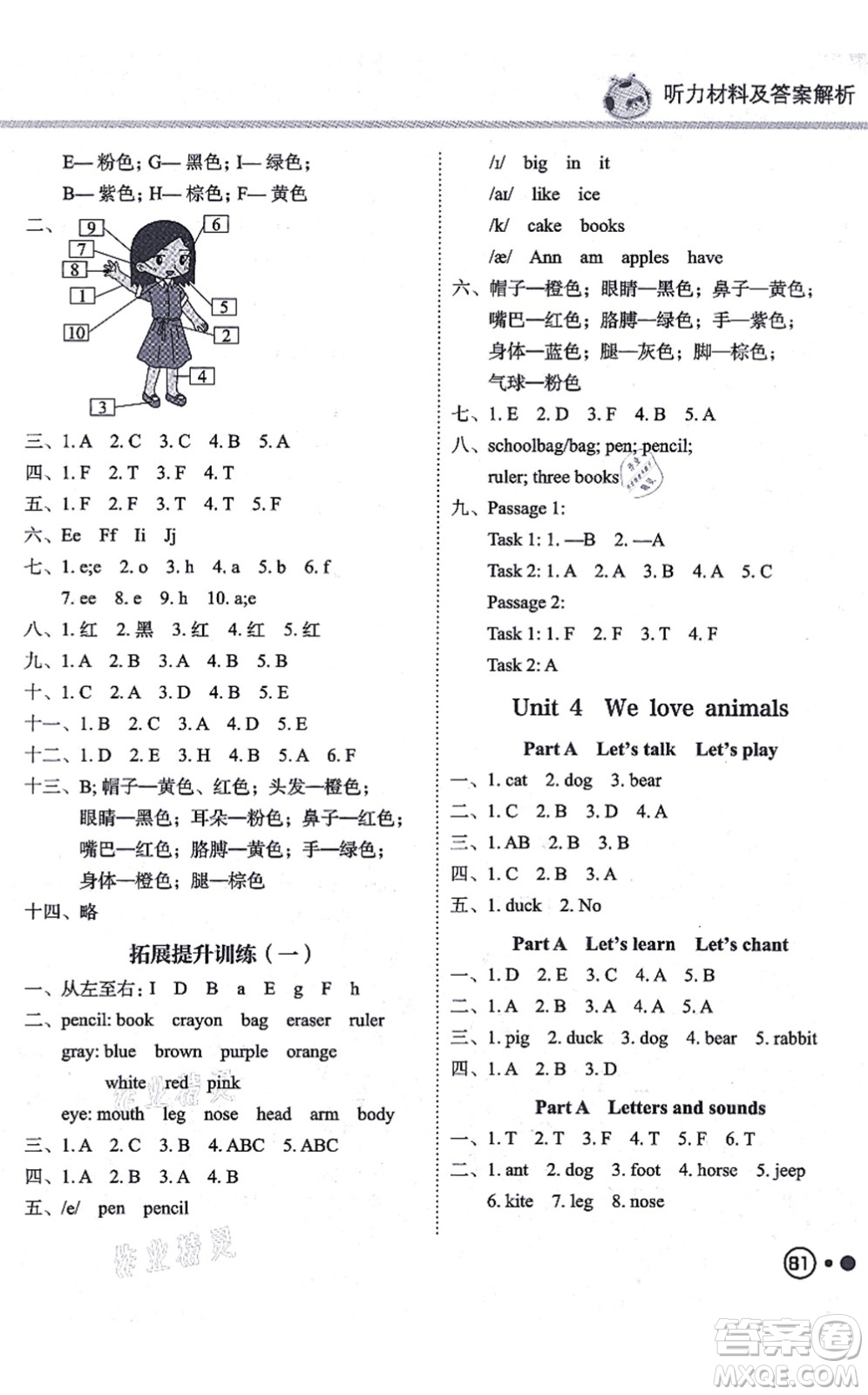 龍門(mén)書(shū)局2021黃岡小狀元練重點(diǎn)培優(yōu)同步練習(xí)三年級(jí)英語(yǔ)上冊(cè)RP人教版答案