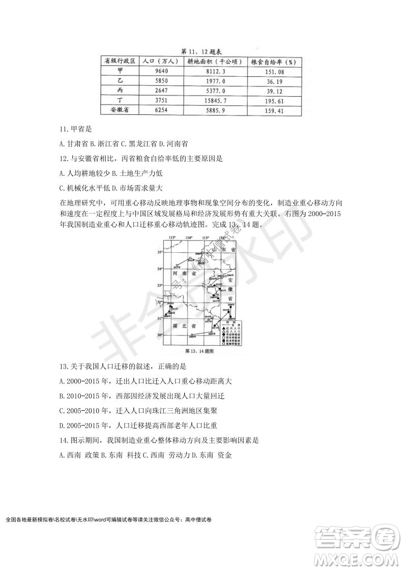 Z20名校聯(lián)盟2022屆高三第二次聯(lián)考地理試題及答案