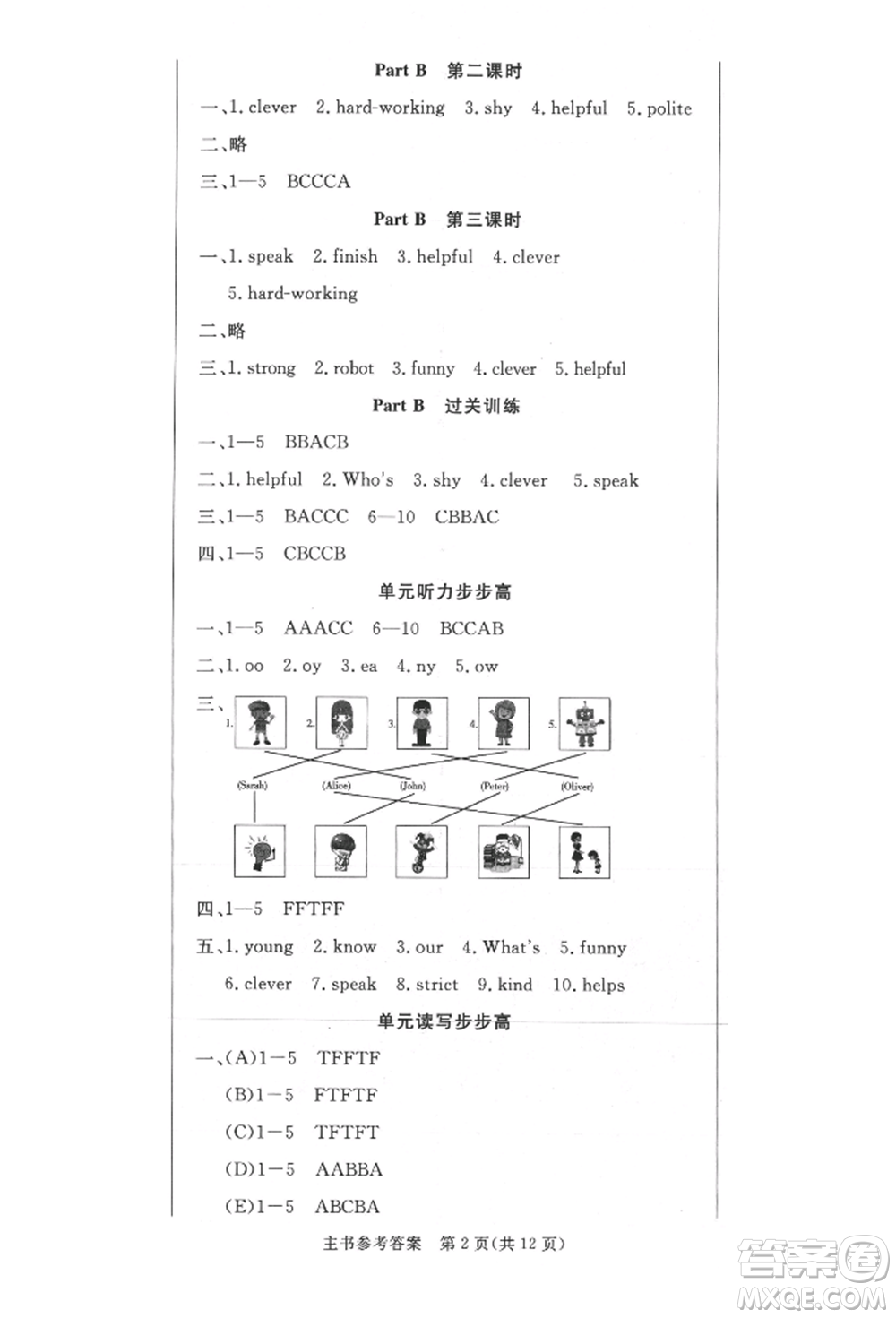 西安出版社2021狀元坊全程突破導(dǎo)練測五年級英語上冊人教版佛山專版參考答案