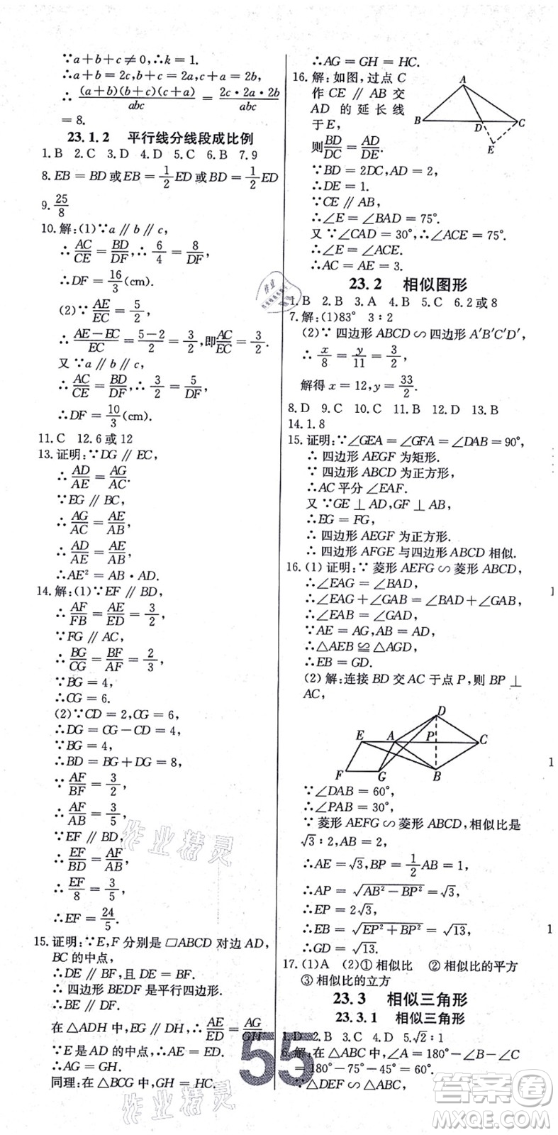 遼寧少年兒童出版社2021練重點(diǎn)九年級數(shù)學(xué)上冊HS華師版河南專版答案