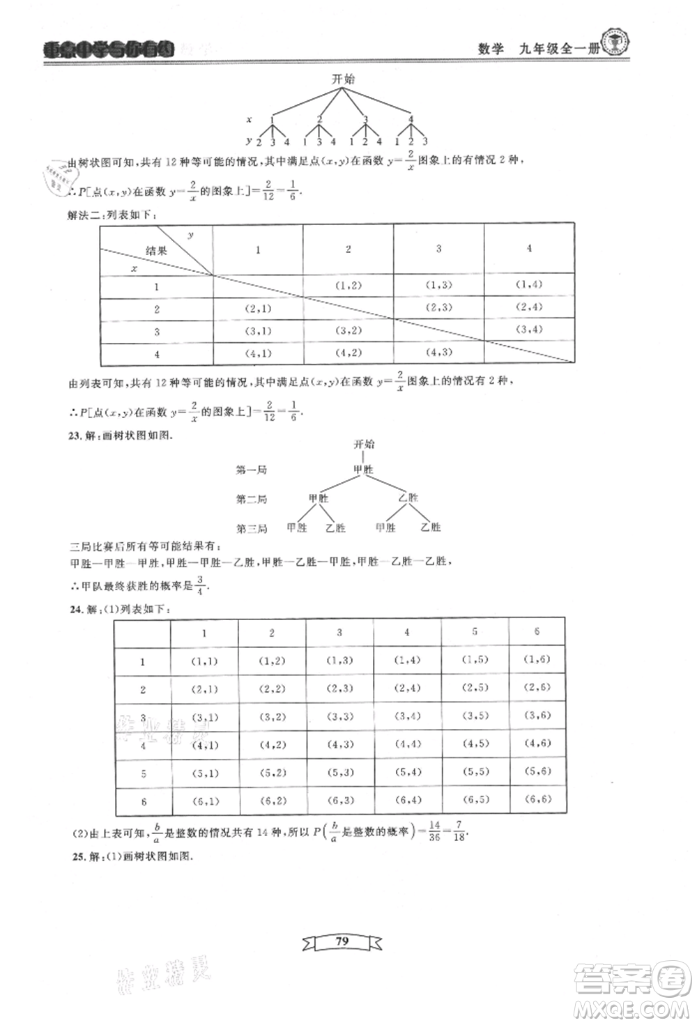 天津科學(xué)技術(shù)出版社2021重點中學(xué)與你有約九年級數(shù)學(xué)浙教版參考答案