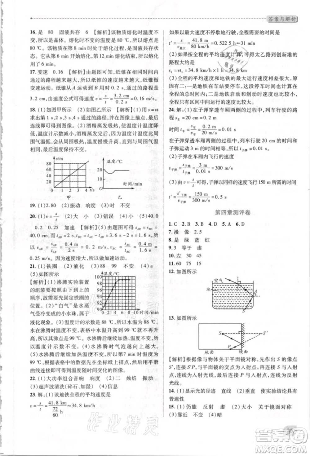 人民教育出版社2021新課標(biāo)教材同步導(dǎo)練八年級物理上冊人教版參考答案