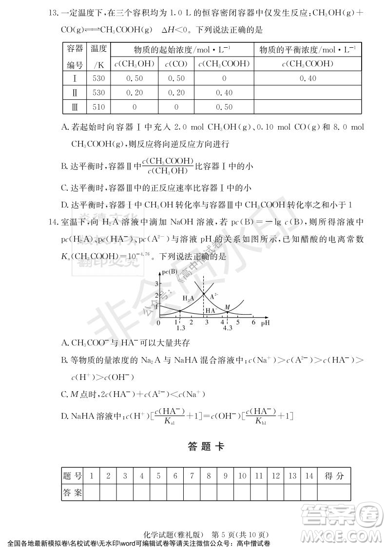 炎德英才大聯(lián)考雅禮中學(xué)2022屆高三月考試卷四化學(xué)試題及答案