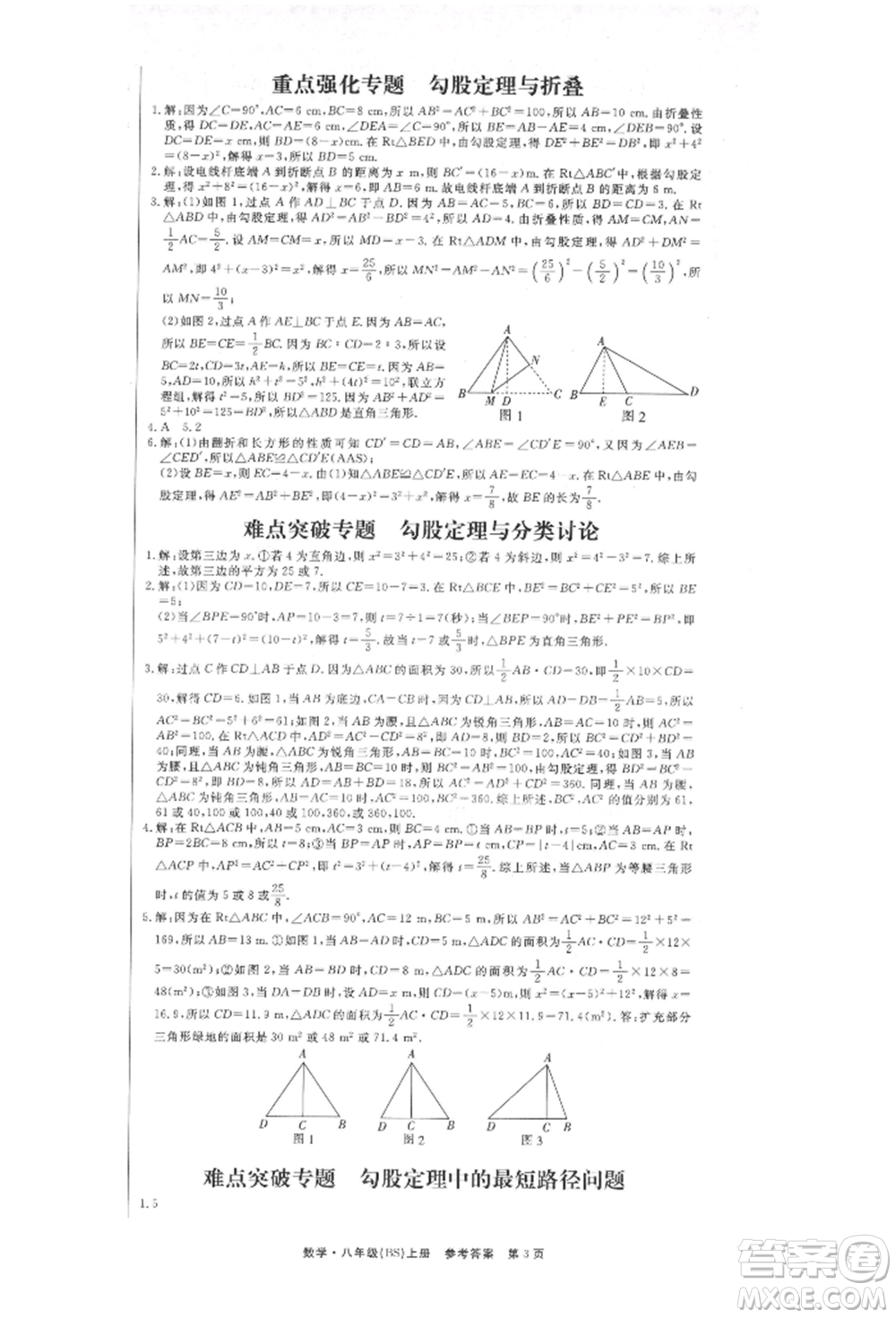 東方出版社2021贏在新課堂八年級(jí)數(shù)學(xué)上冊北師大版江西專版參考答案