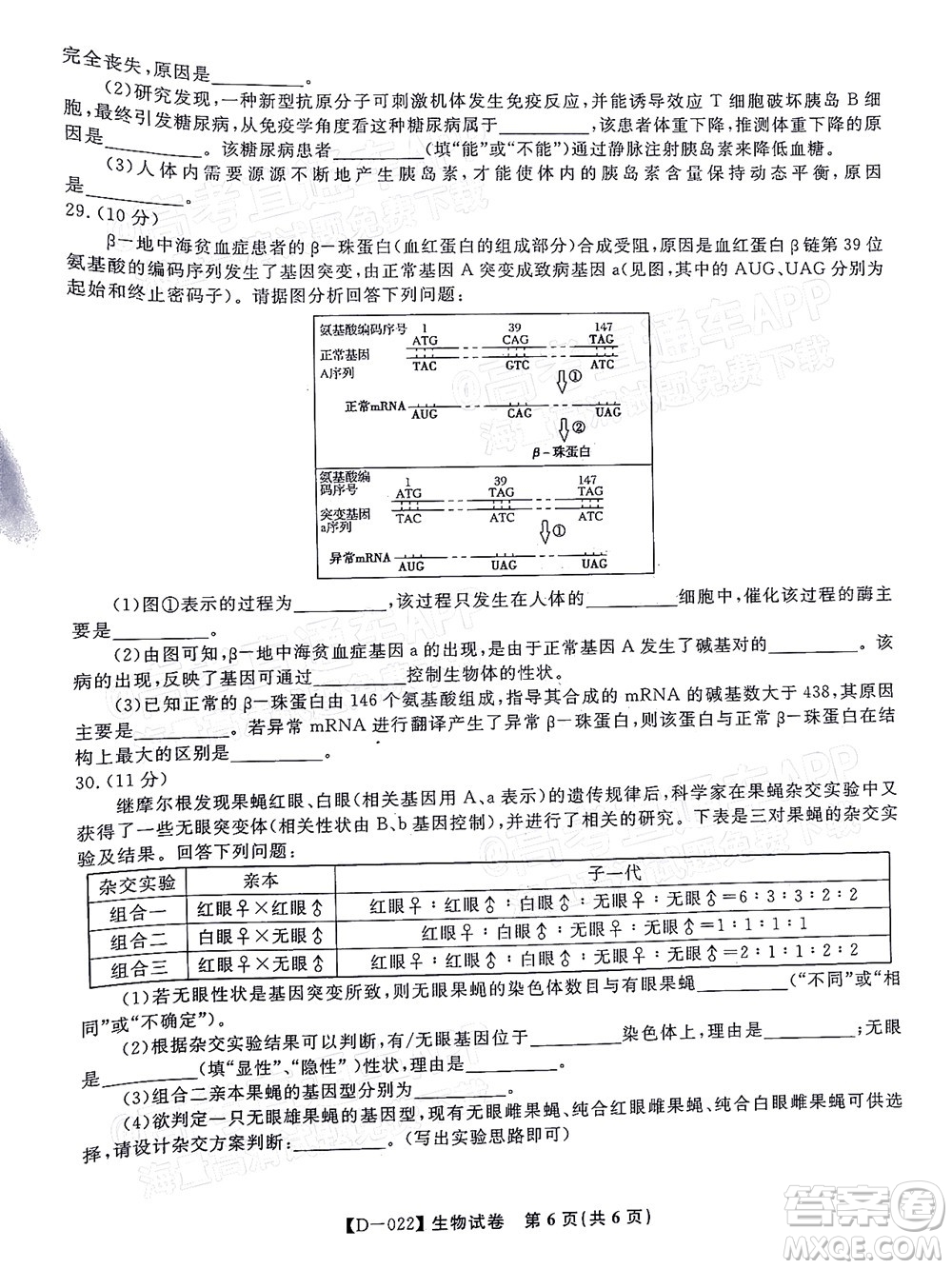 2022屆皖江名校聯(lián)盟高三第四次聯(lián)考生物試題及答案