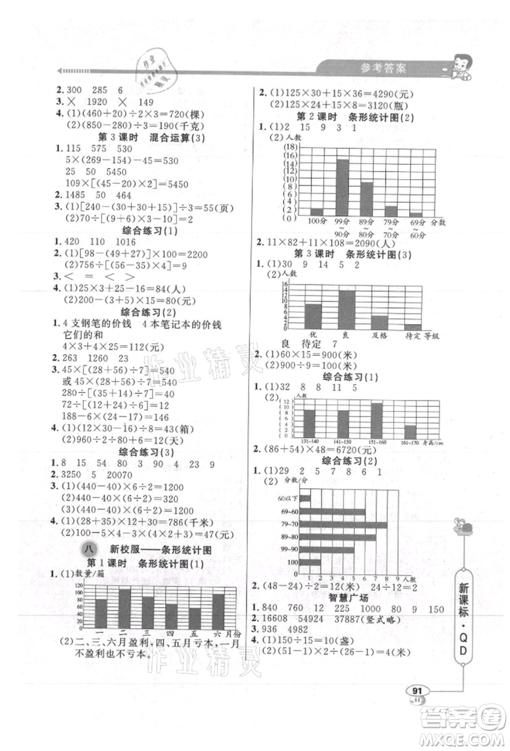 山東畫報出版社2021應(yīng)用題天天練四年級數(shù)學(xué)上冊青島版參考答案