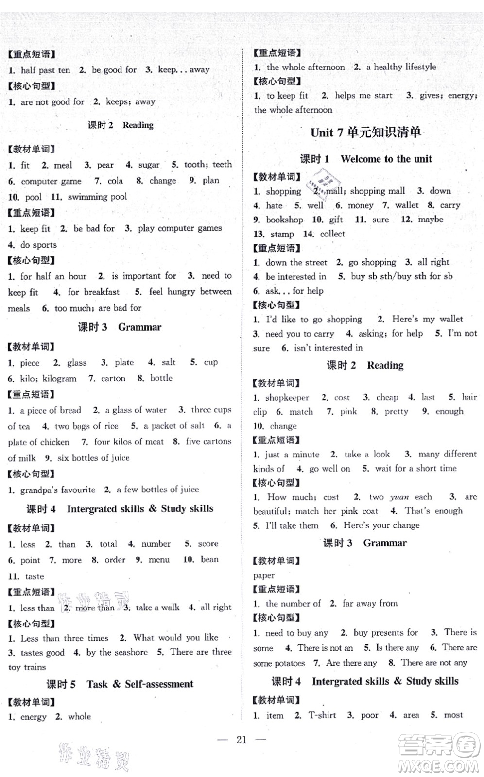 江蘇人民出版社2021創(chuàng)新課時(shí)作業(yè)本七年級(jí)英語上冊(cè)譯林版連云港專版答案