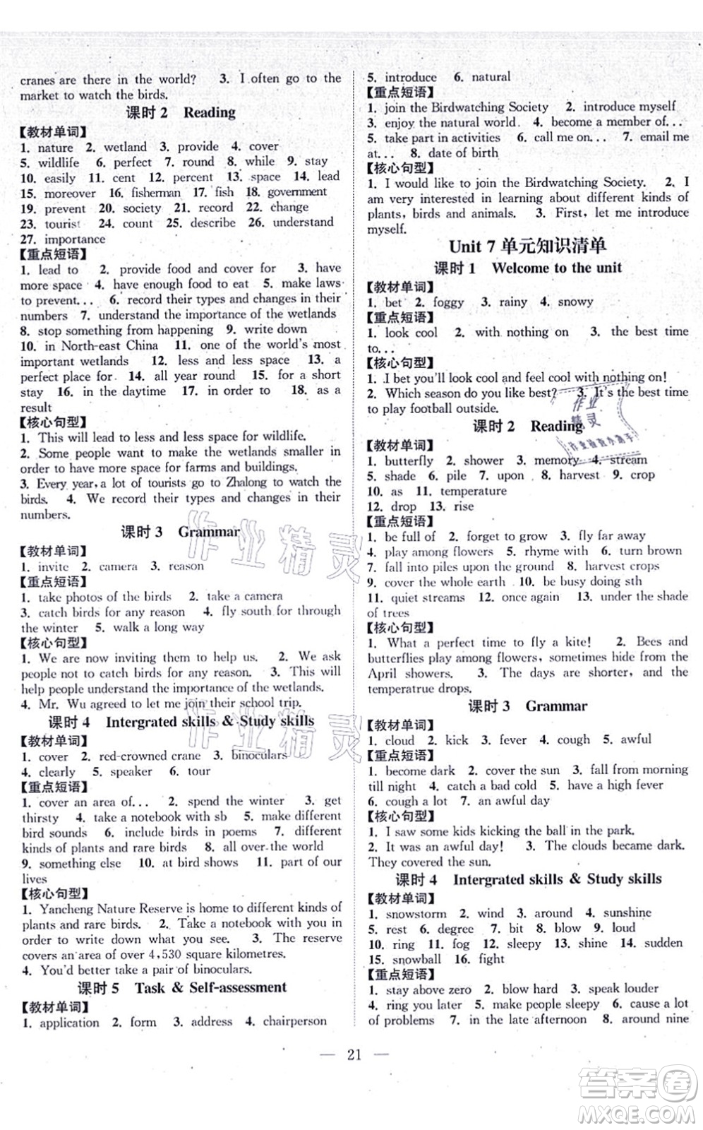 江蘇人民出版社2021創(chuàng)新課時作業(yè)本八年級英語上冊譯林版答案