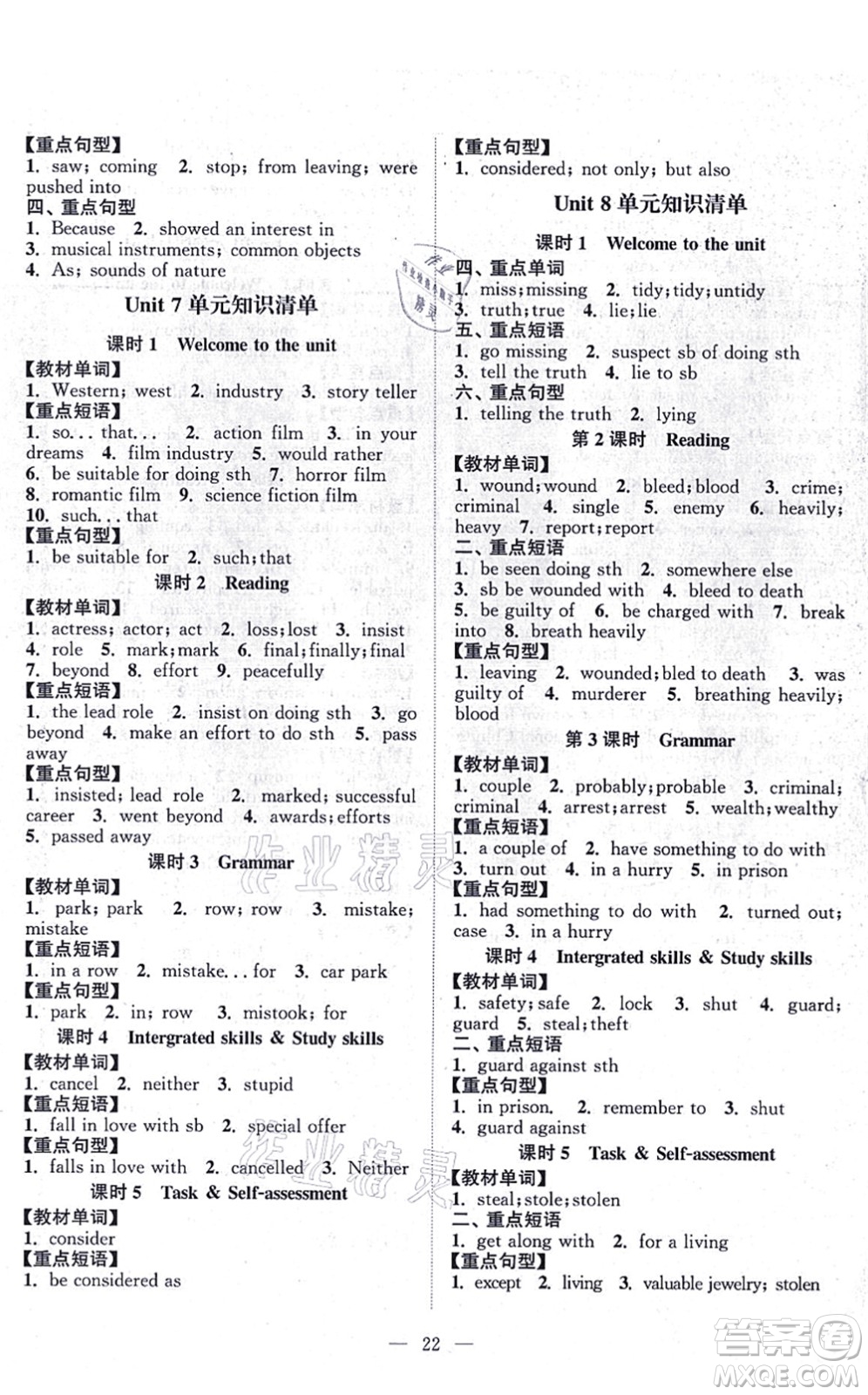 江蘇人民出版社2021創(chuàng)新課時作業(yè)本九年級英語上冊譯林版連云港專版答案